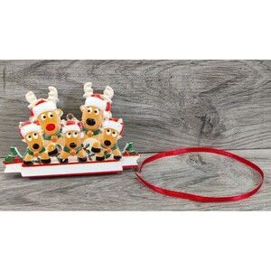 Family Christmas Tree Ornament With 2 Adult & 3 Child Reindeers (Very Nice)